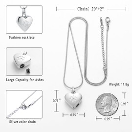Pet Einäscherung Schmuck für Asche Anhänger Paw Print Pet Heart Urn Halskette Memorial Keepsake Schmuck für Haustier/Hund/Katze Asche