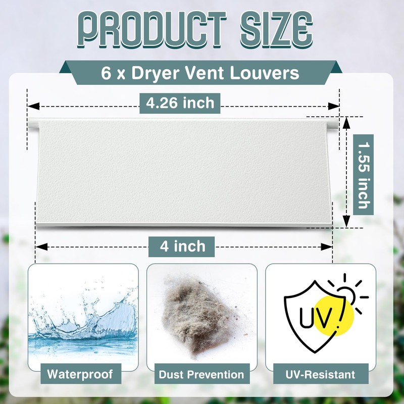 Saillong 4 inch Dryer Vent Louvers, 6 Pack White Dryer