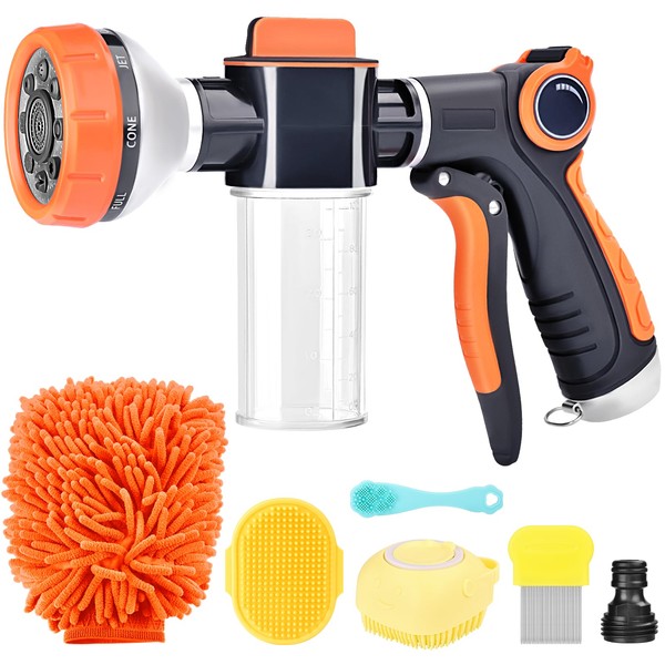 EVILTO Dog Washing Hose Attachment, 8 Way Spray Pattern Garden