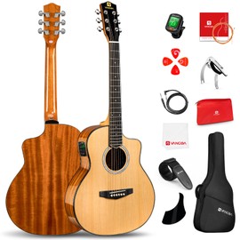 Vangoa 36-Inch Acoustic Electric Guitar Kit, 3/4 Size Cutaway Guitar Bundle with Gig Bag for Kids Beginners, Natural Cedar Top