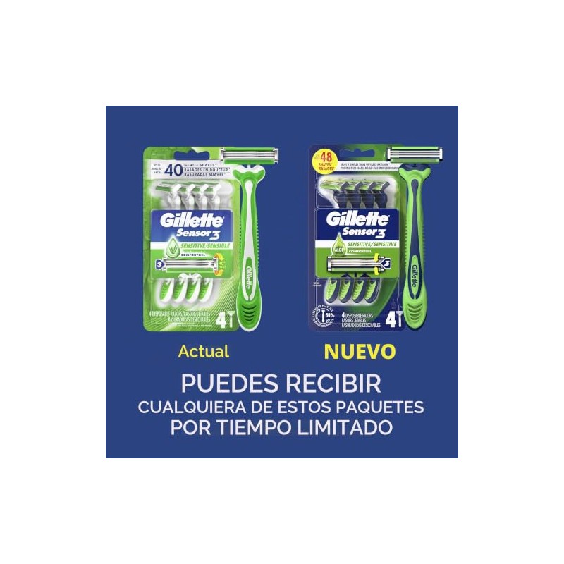 Gillette Sensor3 Sensitive - Maquinilla de afeitar desechable para hombre,