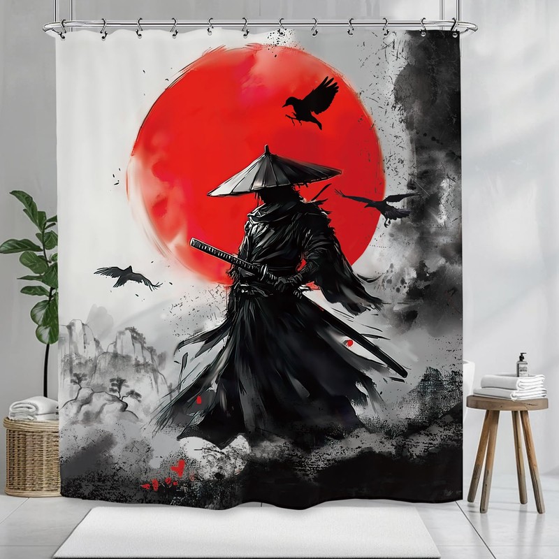 Kalmico Black Red Japanese Anime Shower Curtain 60Wx72L Inch Cool