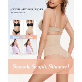 ForeverShaper Thong Shapewear Tummy Control - Womens High Waisted Body Shaper Panties Girdle Compression Shapewear Underwear Nude