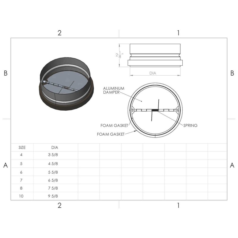 Inline Butterfly Backdraft Damper with Spring