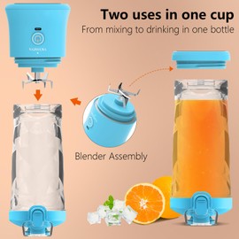 Portable Blender, VKYOZVA Personal Blender for Shakes and Smoothies, 240W Smoothie with 6 Stainless-Steel Sharper Blades,USB Rechargeable Cup Travel Lid 2 Straws And Brush Blue