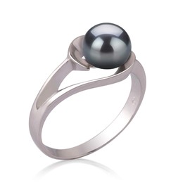 Clare Black 6-7mm AAA Quality Freshwater 925 Sterling Silver Cultured Pearl Ring - Size-8