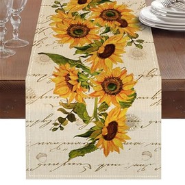 Sunflower Modern Art Burlap Table Runners for Table Dresser Runner Farmhouse Style for Dinner Party Holidays Home Decoration