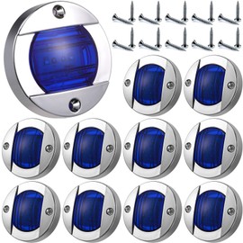 VIHOSE 10 Pcs 3 Inch Round Blue LED Lights for Boat Courtesy Marine Deck Interior Lights Stern Anchor Navigation boat accessories for Night Fishing Pontoon Ip67 Waterproof, 12v Dc