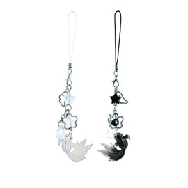 XLMCWT Anime Phone Charms - Gojo Satoru & Geto Suguru (2PCS Fish & 2PCS Anime Charms) - White - Lobster Clasp - Drop Shape - 15cm Length