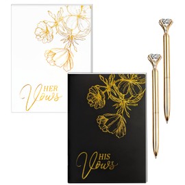 2 PCS Set of Vow Books - White and Black, His and Hers, with elegant Diamond Pens, The Perfect Bride and Groom Gift, for their Wedding Day