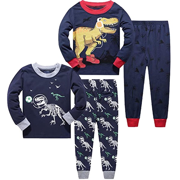 Junellz Boys Pyjamas Long Sleeve 4-Piece Dinosaur Pyjamas for Boy