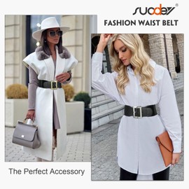 SUOSDEY Women's Elastic Wide Belt 7.5 cm Wide Black Waist Belt Vintage with Rectangular Buckle, Black - Silver Buckle