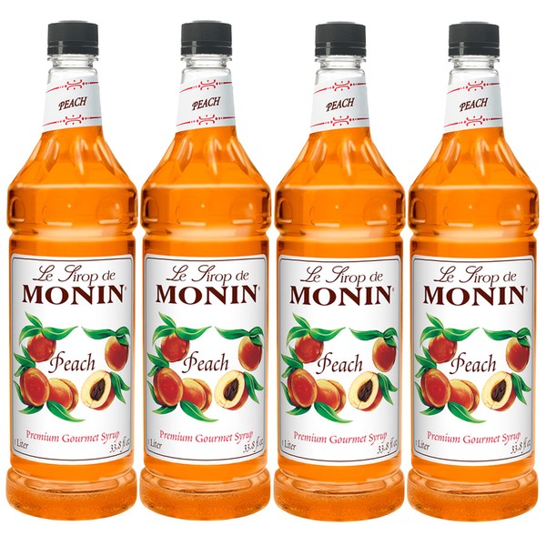 Monin Flavored Syrup, Peach, 33.8-Ounce Plastic Bottles (Pack of 4)