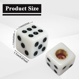 QZTYTY 4PCS Dice Tire Valve Stem Caps, Car Tire Air Valve Caps, Corrosion Resistant Leak-Proof Tire Air Cap Set, Universal Copper Core Tire Valve Stem Covers for Vehicles (White)