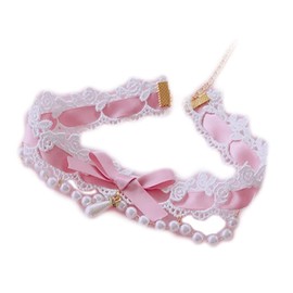 QUQUTWO Gothic Necklace Black Lace Choker Necklace Retro Lolita Accessories Sweet Pearl Necklace Bowknot Choker Necklace White lace Dark Pink Bow Necklace