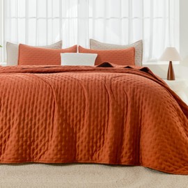 Andency King Size Quilt Bedding Set (106x96 Inch), 3 Pieces Burnt Orange Fall Soft Lightweight Bedspread Coverlet, Terracotta Rust Boho Summer Quilt King Size for All Season(1 Quilt, 2 Pillow Shams)