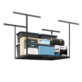 FLEXIMOUNTS 2x3FT Garage Storage Rack Overhead, Adjustable Ceiling Storage Racks, Metal Garage Organization System with 155LBS Weight Capacity, Black, Classic Series