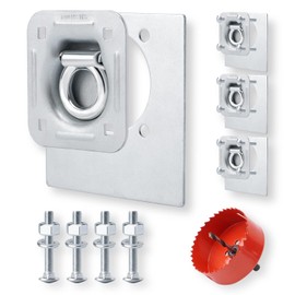 SPARKWHIZ Recessed D Ring Tie Down Anchor Kit, Trailer Tie Down Anchor Heavy Duty with Hole Saw Drill for Trailer Truck Cargo Flatbed Pickup Boats, 4 Pack (6,000 lb. Capacity)