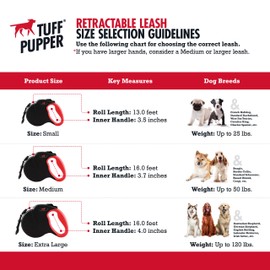 Tuff Pupper Heavy Duty Retractable Dog Leash | 16 ft Dog Leash with Reflective Stitching for Nighttime Safety | One Button Lock and Release | Comfortable Hand Grip | for Dogs Up to 120 lbs