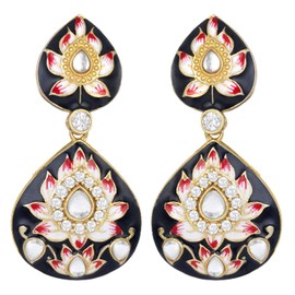 Aheli Indian Traditional Enamel Brass and Kundan Drop Earrings Gift for Women Green