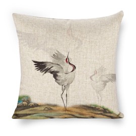 Icotoibabie Linen Pillow Covers 18x18 Throw Pillows Animal Red-Crowned Crane Spreads Tts Wings Pillow Cases Home Decor Cushion Cover for Room Couch Sofa Outdoor Chair Car