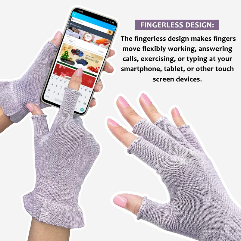 MIG4U 3 Pairs Fingerless Moisturizing Gloves, Half Finger Touchscreen Beauty