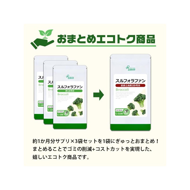 リプサ スルフォラファン 約3か月分×2袋 C-3100-2 (180カプセル×2袋) サプリメント 大容量 おまとめ エコパック 国内製造