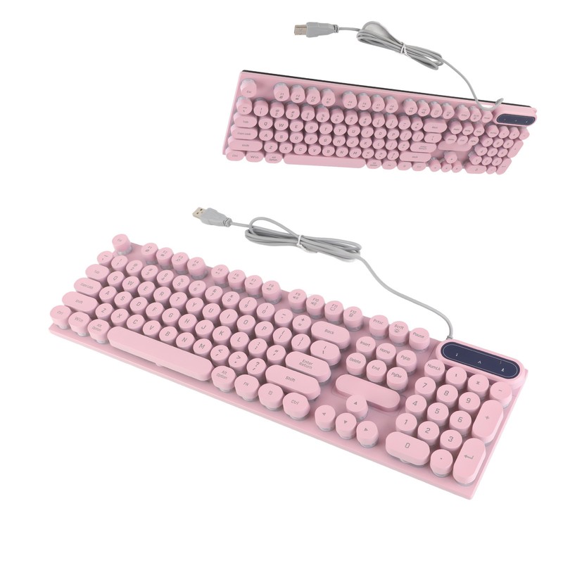 Gaming Keyboard USB Round 104 Keycaps Backlit Ergonomic Fodable Feet