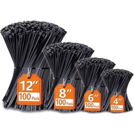 Bridas de Varios Tamaños (4"+6"+8"+12"), Paquete de 400, Bridas Negras para Cables, Bridas de Alambre Resistentes a los Rayos UV de ANOSON