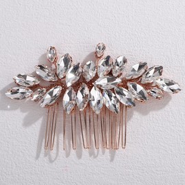 Lenjicons Sparkling Rhinestone Hair Comb Rose Gold Wedding Hair Accessories Handmade Rhinestone Headpiece Teardrop Rhinestones Hairpiece for Wedding Women (rose gold)