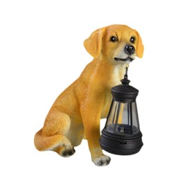 Generic Dog Outdoor Statue Animal Figurine with Solar Lantern Housewarming Gifts Solar Light Resin Sculpture for Garden Patio Outside
