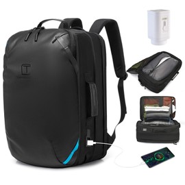 TANGCORLE Vacuum Compression Backpack with Pump, Extra Large Capacity 45L Expandable Travel Backpack, Water Resistant 17.3" Laptop Backpack with USB Charging Port for Men & Women