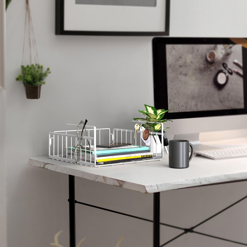 Simple Houseware 2-Pack Under Shelf Wire Metal Basket Shelf, White