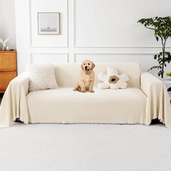Czoynife Chenille Couch Cover for Pets,Boho Sectional Sofa Cover for