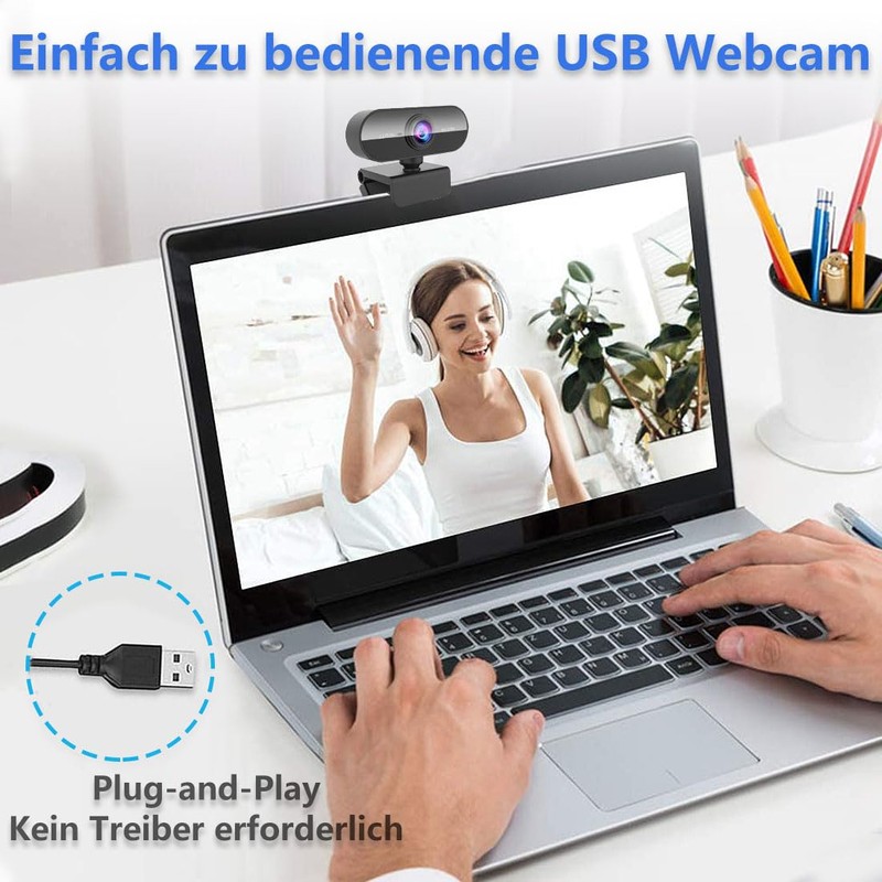DDKJ Webcam Full HD 1080P, PC Camera with Microphone, Computer