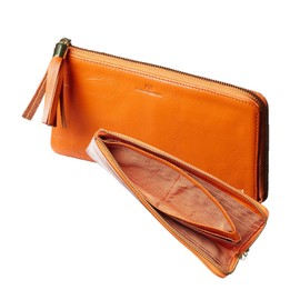 [VOICE] Italian MASINI Cowhide Leather Pitti Women's Long Wallet, Used by Leading Italian Brands, Soft, Beautiful Colors, Present, Gift Boxed, orange