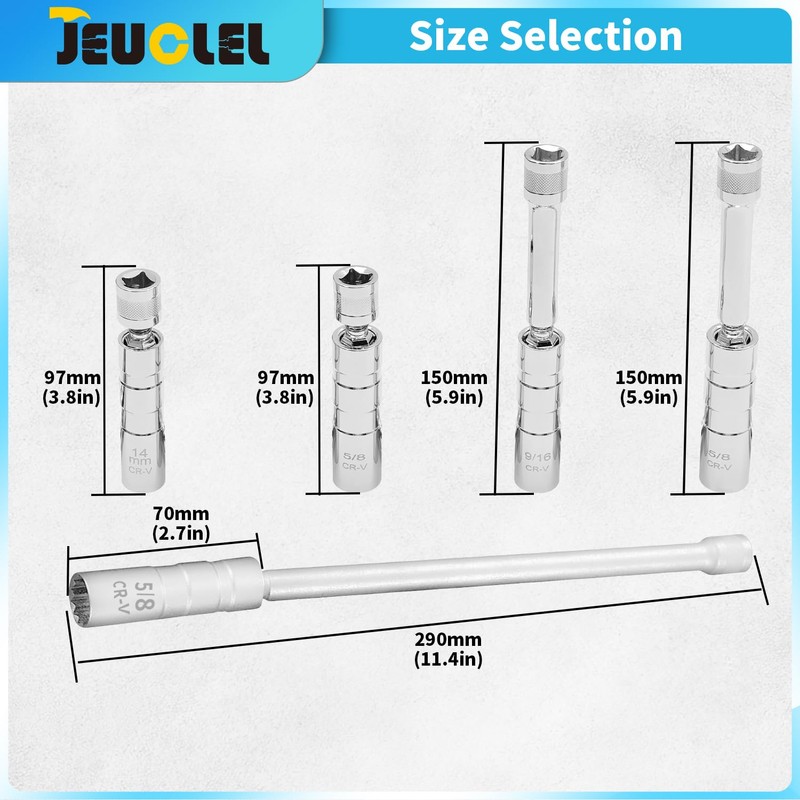 JEUCLEL 5PCS Magnetic Swivel Spark Plug Socket Set, 14mm Thin