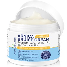 PHARMBANNER Arnica Bruise Cream Extra Strength – Fast-Acting Arnica Montana with Vitamins K, C & E for Bruising, Swelling, Discoloration & Thin Skin – Hydrating Moisturizer for Face & Body – 4 oz