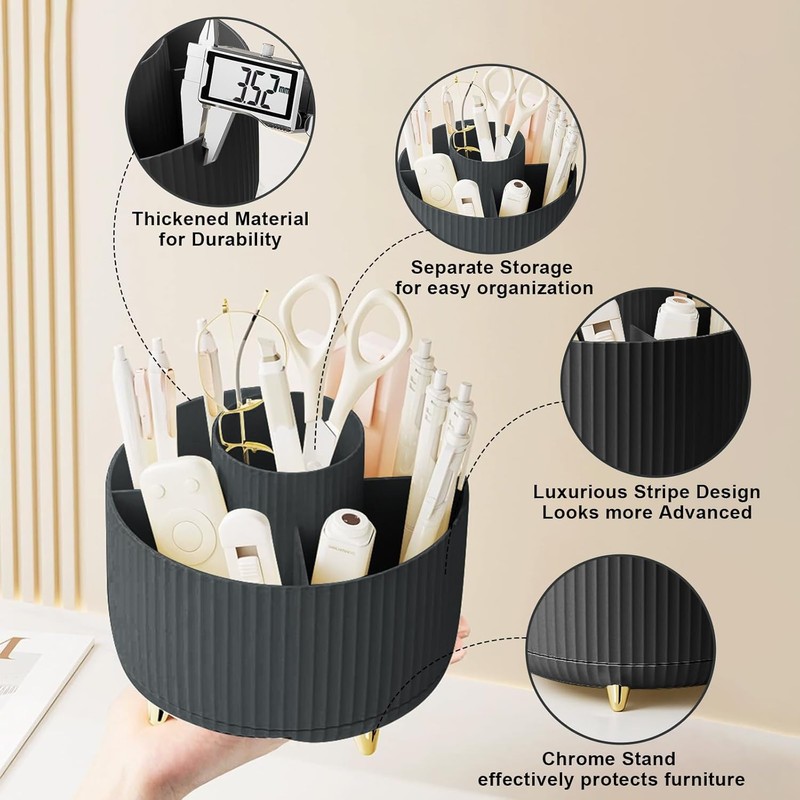 360° Rotating Makeup Brush Organizer for Vanity – 5-Compartment PP