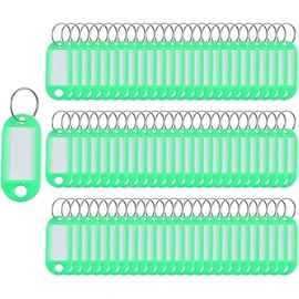 Key Tags with Split Ring, 100 Pack, of one Colour, Plastic ID Labels, 5 cm x 2.2 cm (100 Green)
