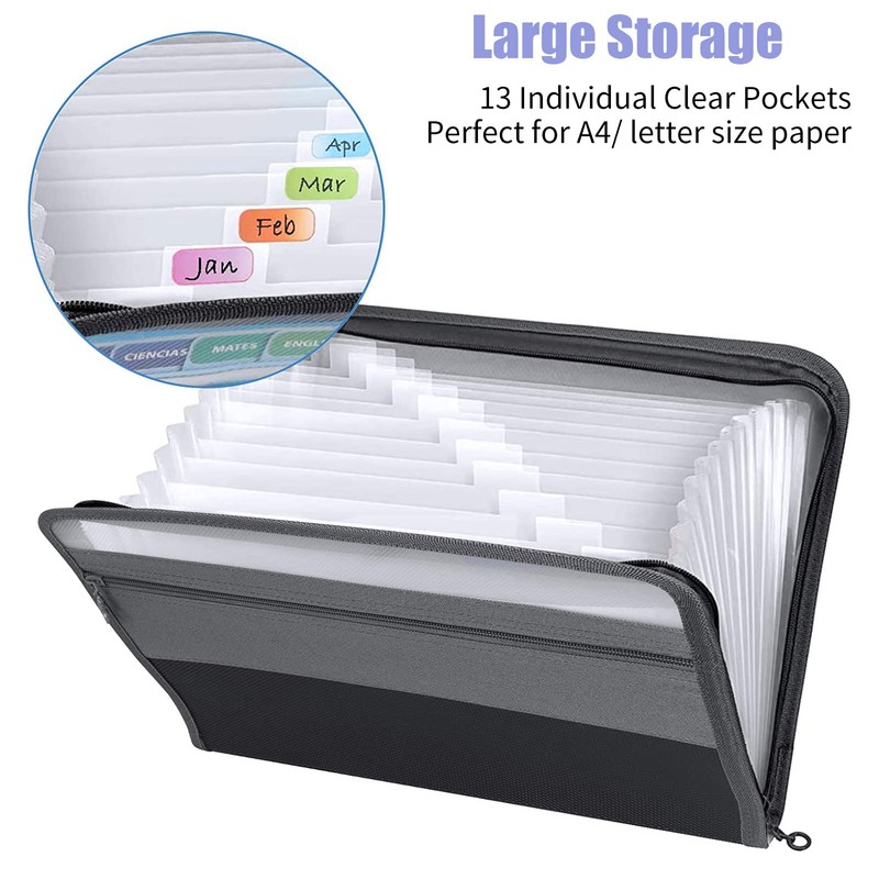 Marte Vanci Expanding File Folder A4 Document Organiser Zipper Closure