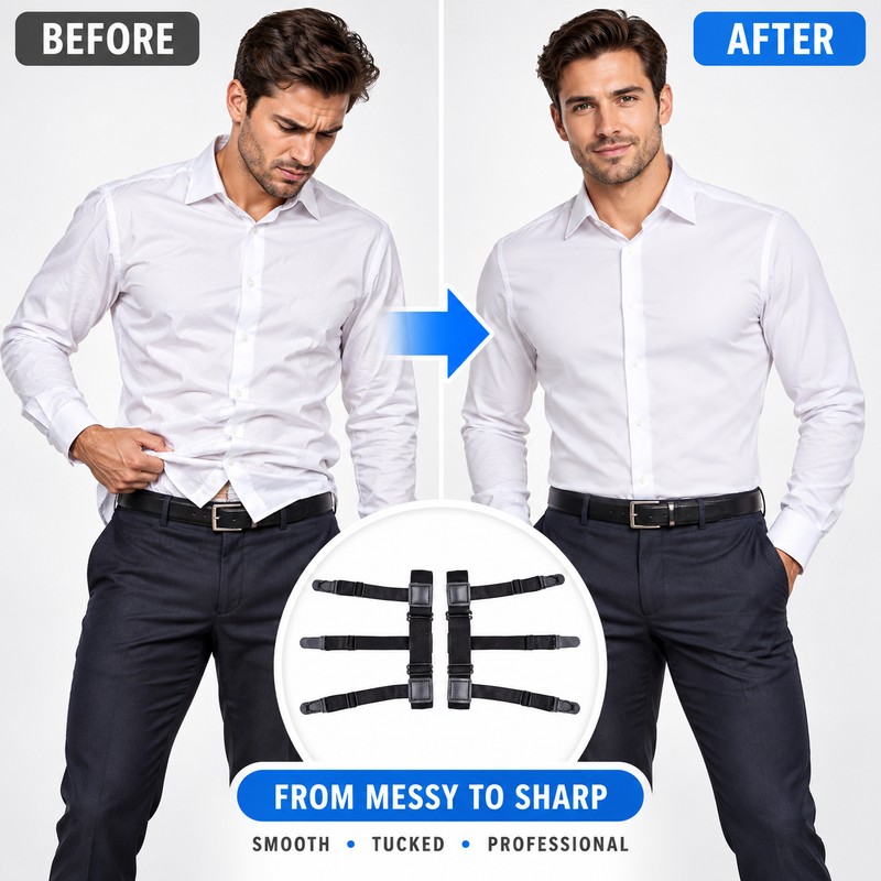 Adjustable Shirt Stays for Men – Elastic Shirt Tuckers with