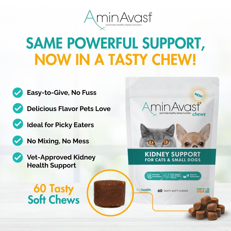 AminAvast Small Dogs & Cat Kidney Support - Promotes Healthy