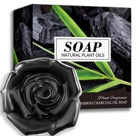 Bamboo Charcoal Soap Handmade Soap Bar Natural Soap, Facial Soap Bar Cleanser Suitable for All Skin Types, Deep Cleansing Face & Body Cleansing, Hydrating Moisturising Exfoliating Vegan&Residue-Free
