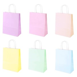 UUYYEO 12 Pcs 16 x 8 x 21cm Pastel Gift Bags Coloured Paper Party Favor Bags Kraft Paper Sweet Candy Bags with Handles for Birthday Wedding