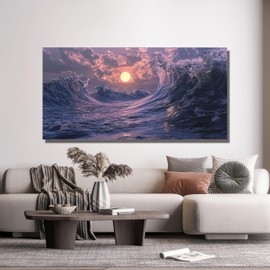 Canvas Wall Art for Living Room Artwork for Walls Coastal Beach Wall Art Decor Canvas Modern Art Wall Decor Purple Sunset Wall Art Paintings Prints Art Work for Room Home Office Kitchen Wall Decor 20" X 40"