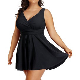 Aqua Eve Plus Size Two Piece Swimsuits for Women Tankini Bathing Suits Flowy Swim Dress with Shorts, Black-1, 22 Plus