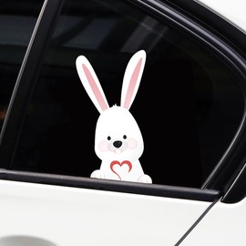 Iprokiu Cute Rabbit Peeking Sticker for Car Window Bumper Easter Bunny Sticker Waterproof Vinyl Decal Cartoon Animal Peeking Decal for Car Laptop Wall Decor (Rabbit and Heart)