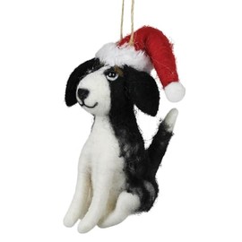 HomArt Puppy With Santa Hat Christmas Hanging Ornament, 4.5-inch Height, Felt, Holiday Decor