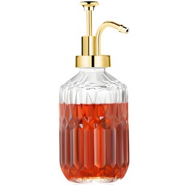 TIWPAJS Glass Coffee Syrup Dispenser 13.5oz, Syrup Bottles with Luxurious Diamond Texture, Gold Syrup Pump, Coffee Bar Accessories, Kitchen Decoration